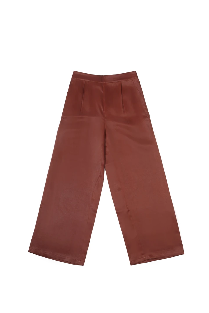 娜姐-红云锻桑蚕丝香云纱时尚百搭宽松直筒阔腿裤