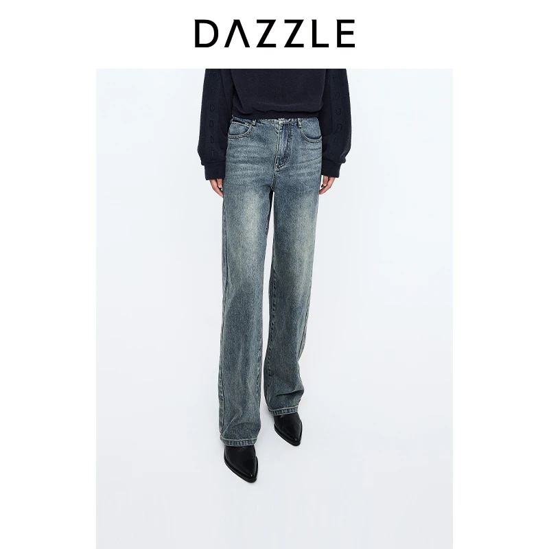 DAZZLE地素裤子牛仔直筒裤2I4R4071S