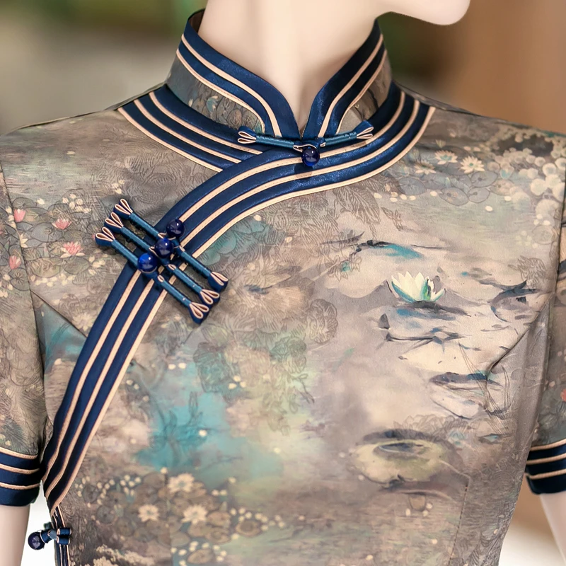 白幼秀新款2025复古时尚优雅中式立领港风款旗袍中国风旗袍5550