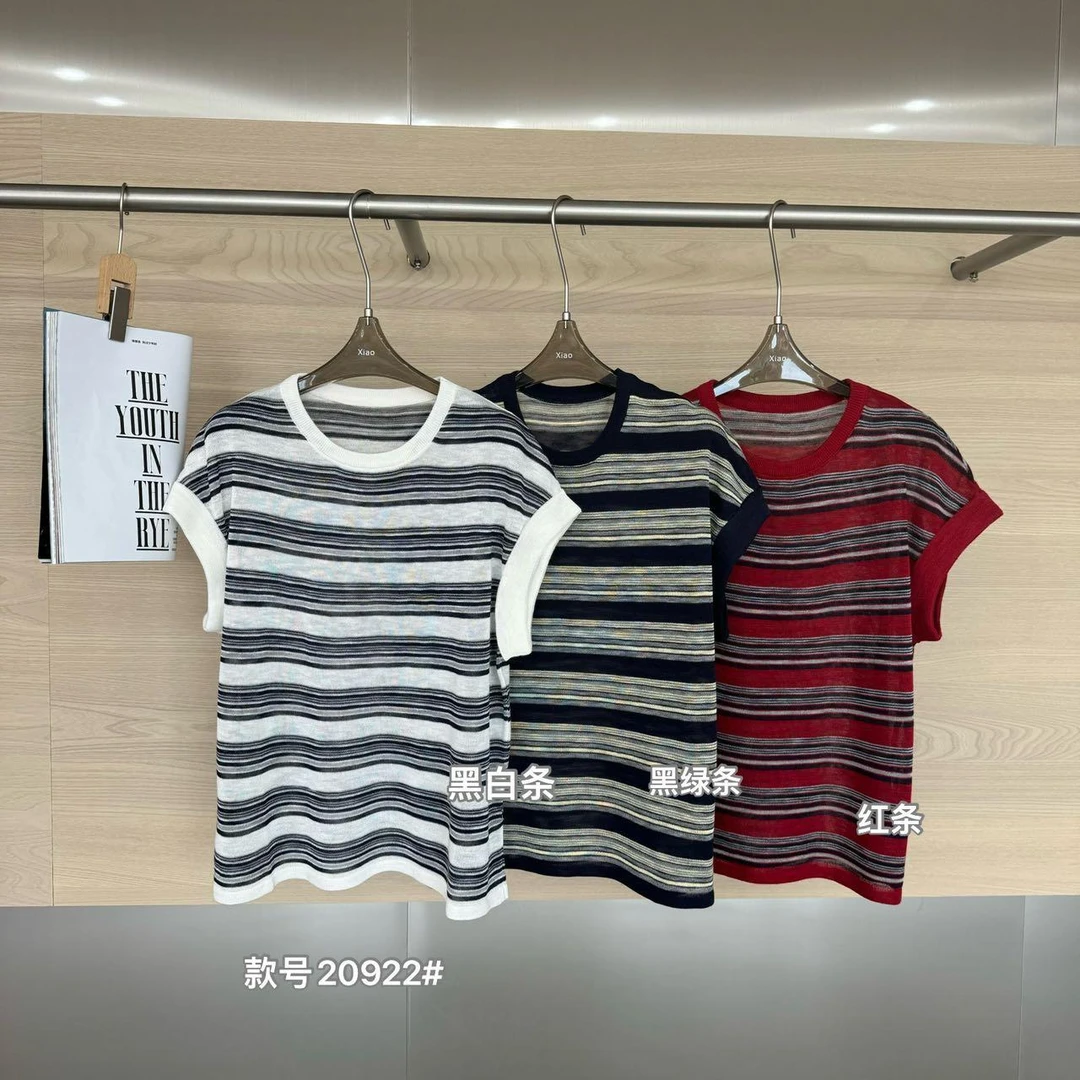 杨杨 潇家-20922复古文艺风格条纹针织上衣