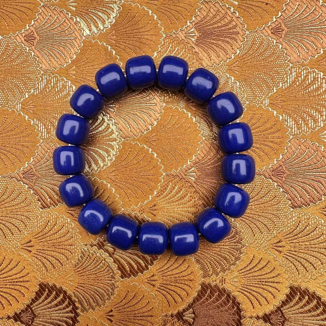 【 炎轩文趣斋】蓝色青桶珠手串