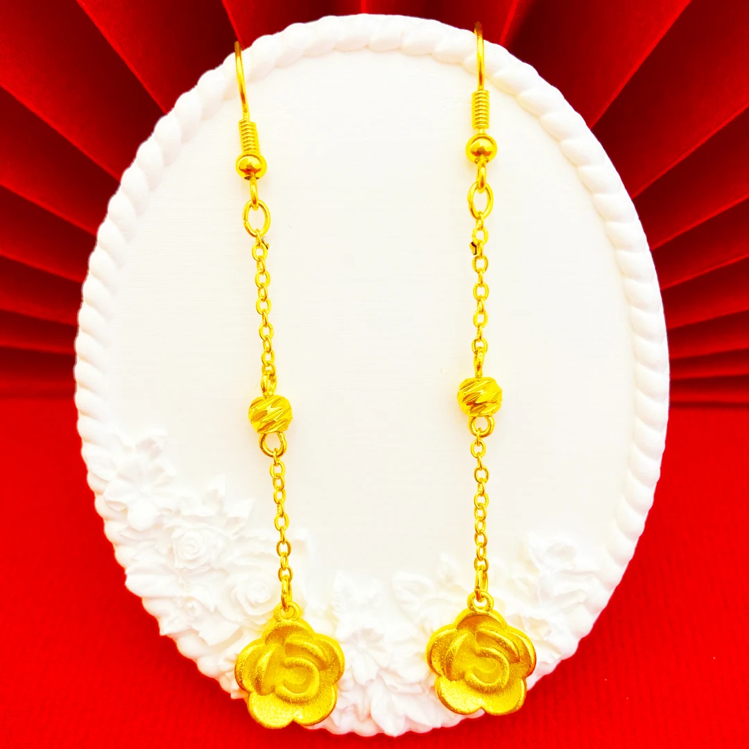 凤金彩 铜合金耳饰 女款高级感时尚轻奢首饰品花朵流苏长款耳饰