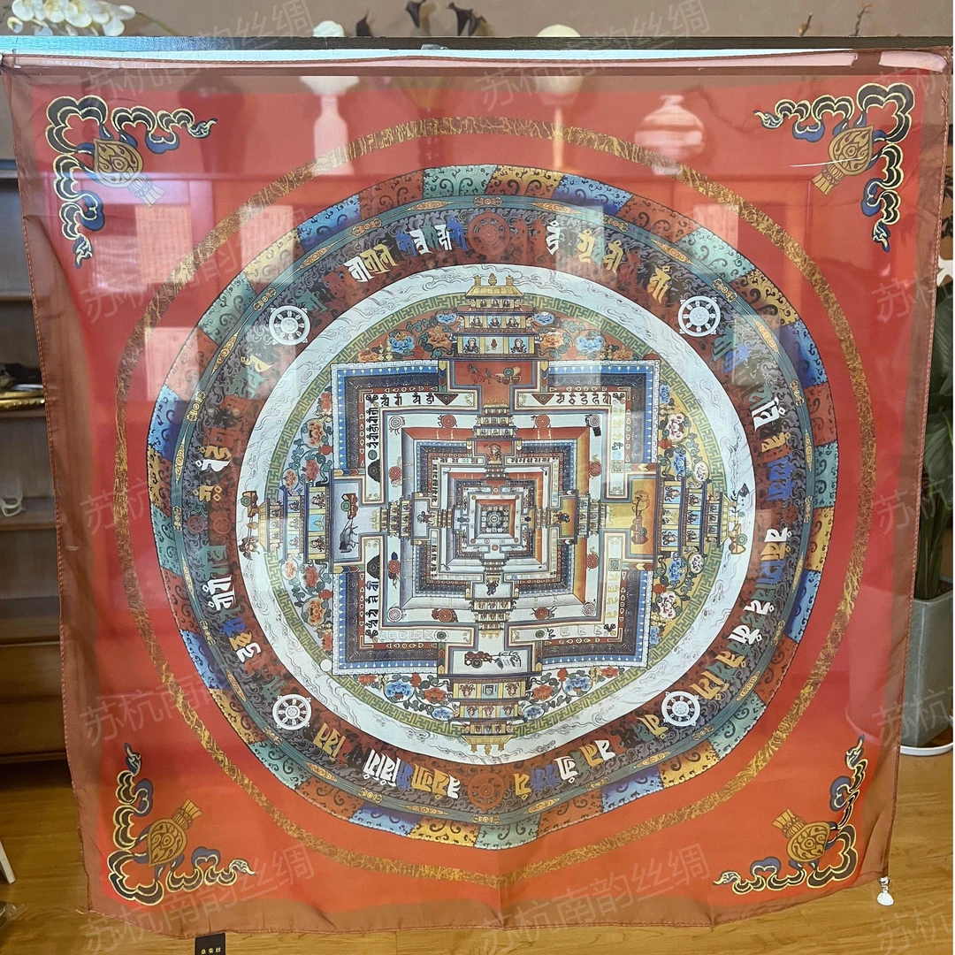 新【D58-281唐卡-红】70*70双面时尚磁吸百搭女士金色大方橘色丝巾