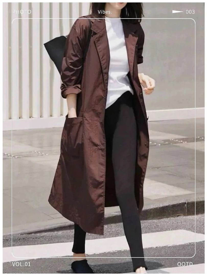 欧洲站2025春季新款时髦洋气减龄宽松翻领单排扣英伦风风衣外套女