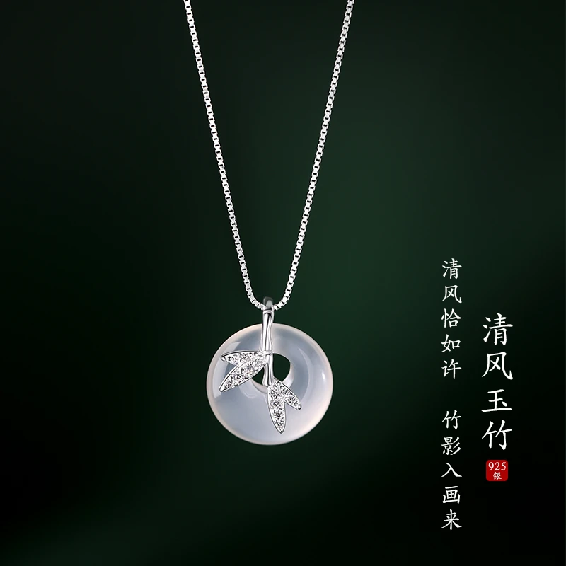 链子925银合成锆石 纯银竹子项链女小众设计感古风锁骨链百搭颈链