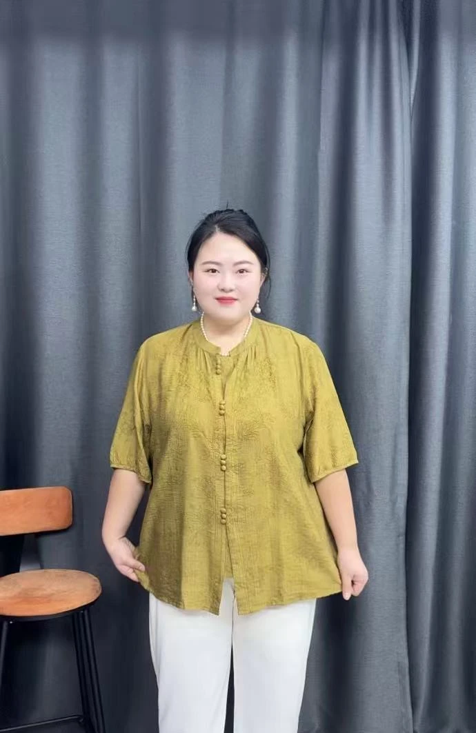 100-220斤特大码夏季中老年胖妈妈洋气显瘦遮肉V领减龄棉麻开衫女