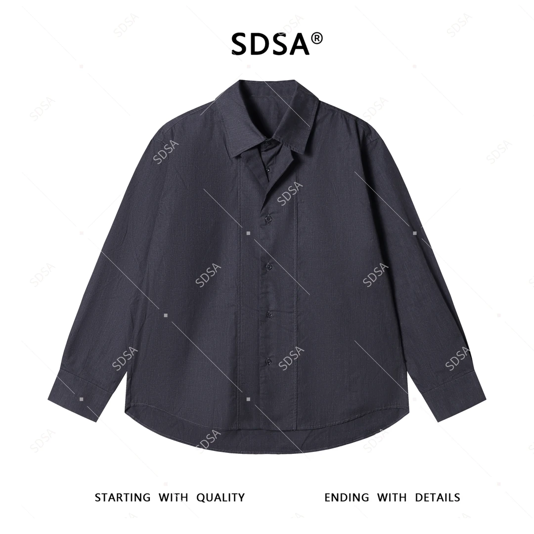 SDSA男士2025新款轻奢痞帅男装纯色简约双领口纽扣开衫衬衫百搭