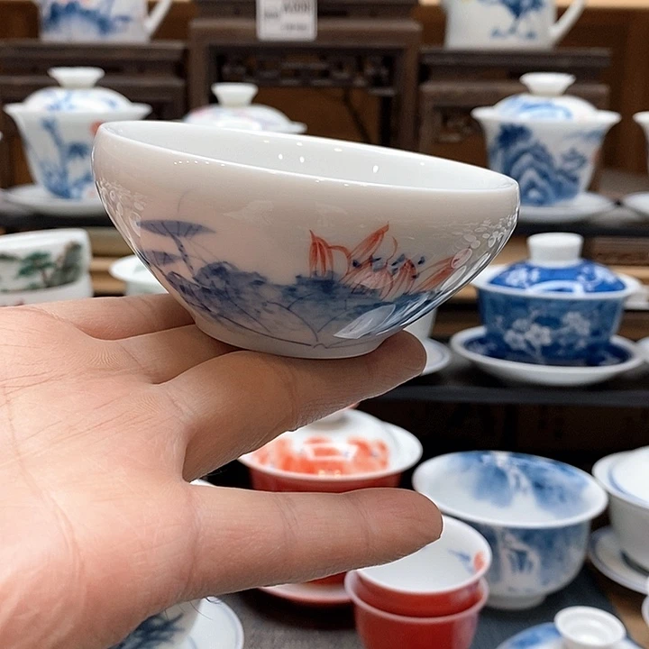 手绘微瑕荷花大的压手杯