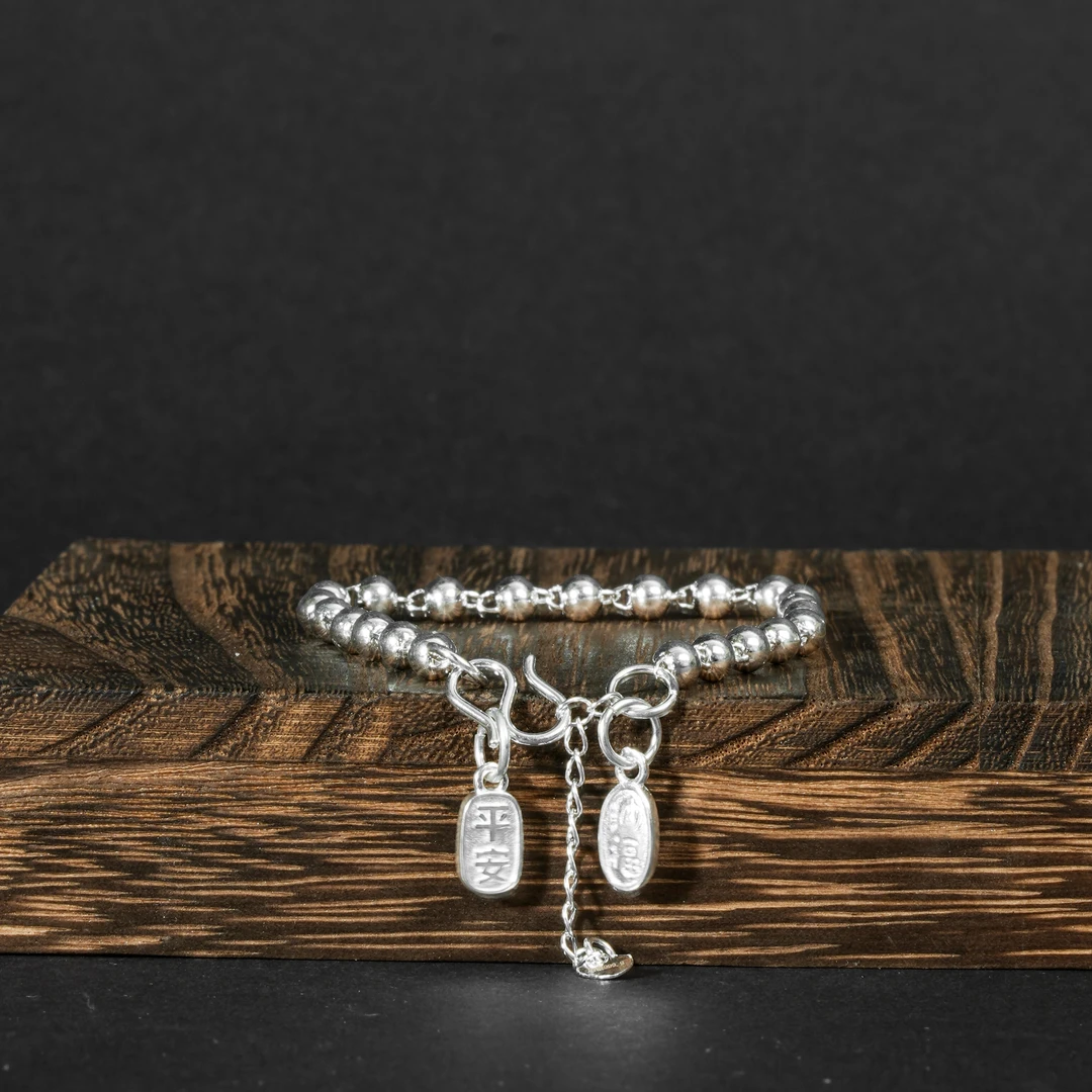 足银银制品  【G96】足银银制品  精致高级感珠串蝴蝶足银手串