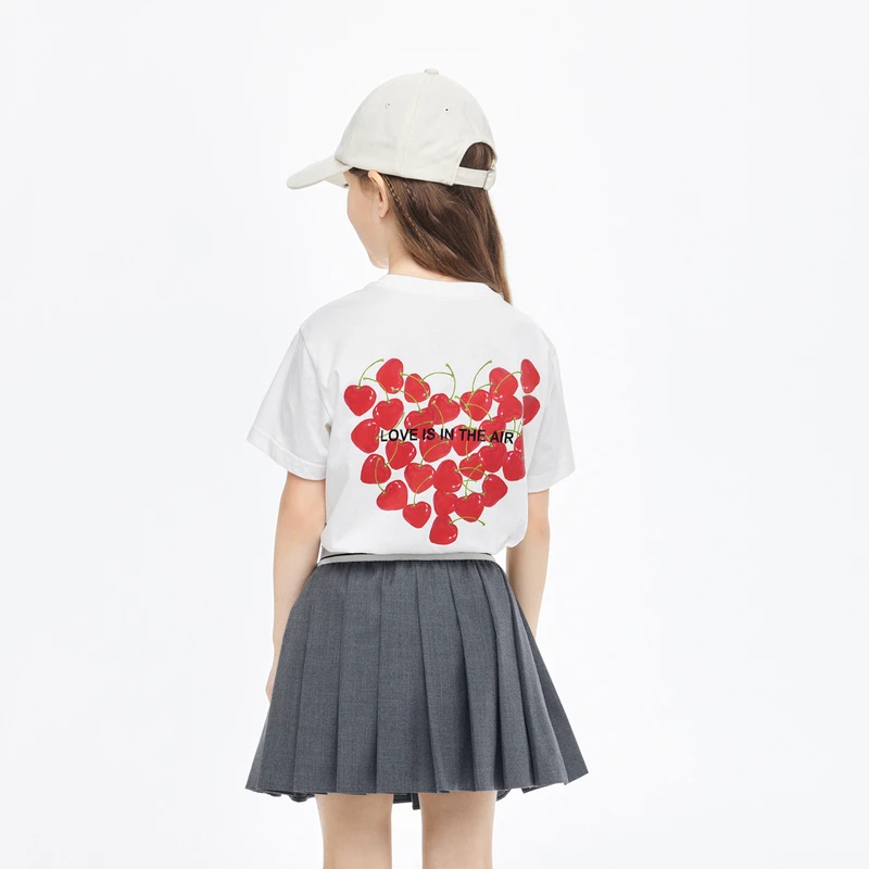 littlemoco童装夏季女童樱桃印花短袖T恤衫#KBD1TEET16