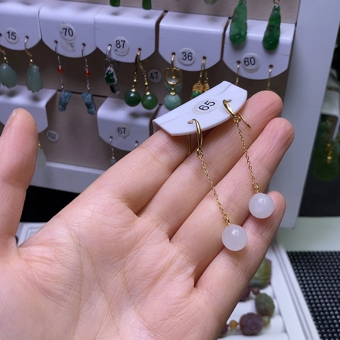 和田玉银S925镶嵌耳饰