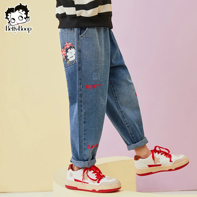 BETTY BOOP/贝蒂女童春秋直筒牛仔裤2025春季韩版女大童长裤11776