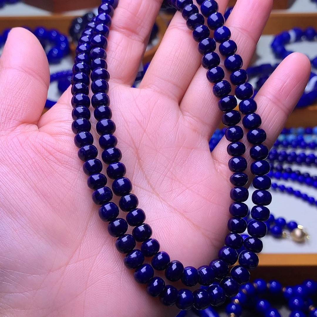 又***天青金石未镶嵌手串6.6m老货捡大漏黑加仑老型108