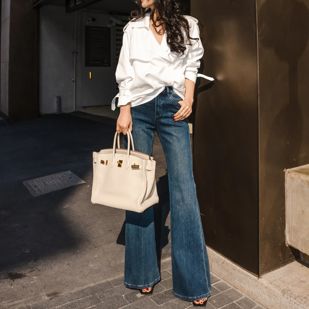 【YSU】时尚微喇显瘦字母腰带零钱包百搭牛仔喇叭裤Y303402