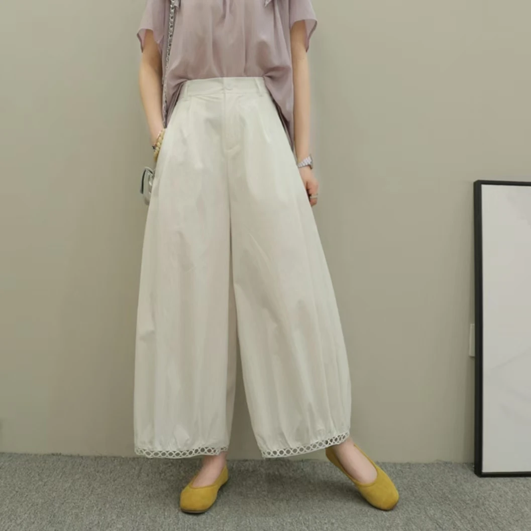 镂空拼接阔腿女夏季休闲宽松灯笼裤