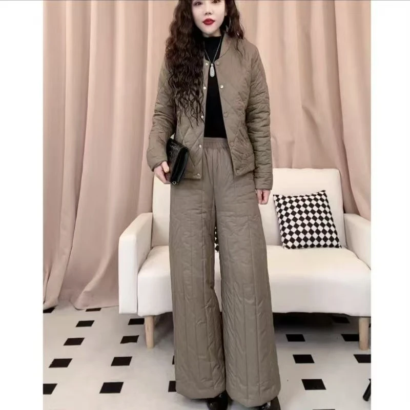 【棉服套装女】2025秋冬新款时尚爆款减龄阔腿裤妈妈洋气欧货两件套