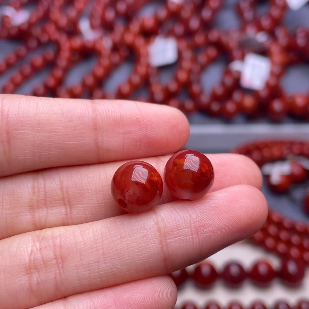南红玛瑙未镶嵌其他（原矿）一对10.6mm顶品瓦西火焰纹圆珠