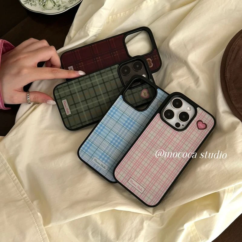 韩国小众简约格子iPhone16promax手机壳女适用苹果12/13/14高级15