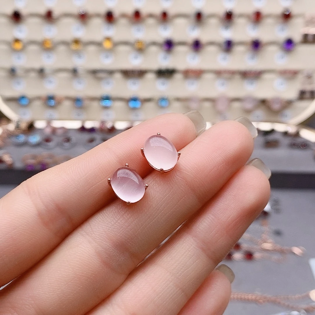 芙蓉石耳饰银S925镶嵌耳钉