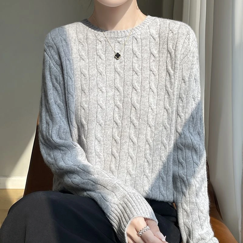 正品撤柜剪标羊毛衫圆领麻花针织衫秋冬新款加厚长袖纯色打底上衣