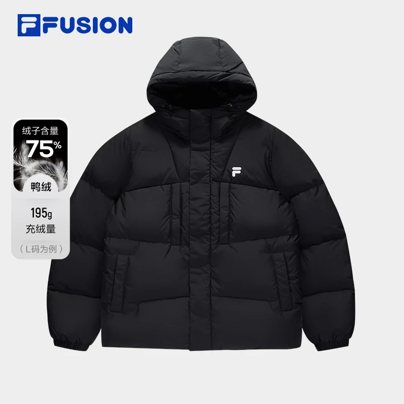 FILA FUSION斐乐潮牌情侣款羽绒服2025冬季新款宽松保暖连帽外套