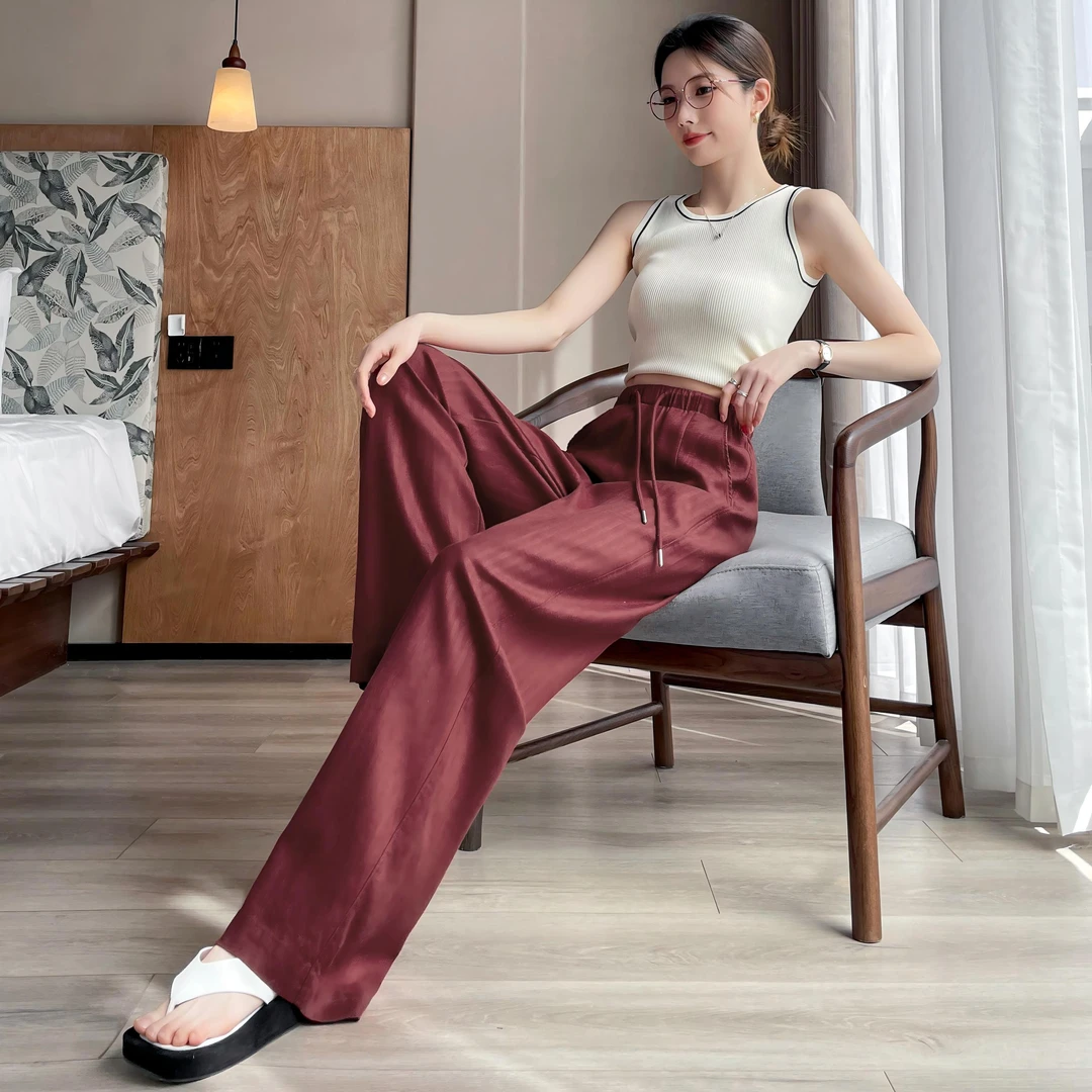 莱赛尔天丝亚麻阔腿裤女夏季薄款2025新款高腰棉麻冰丝直筒宽松裤