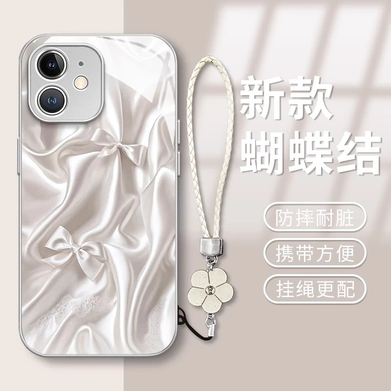 适用苹果16promax手机壳iPhone15可爱液态玻璃樱花粉绸缎17promax