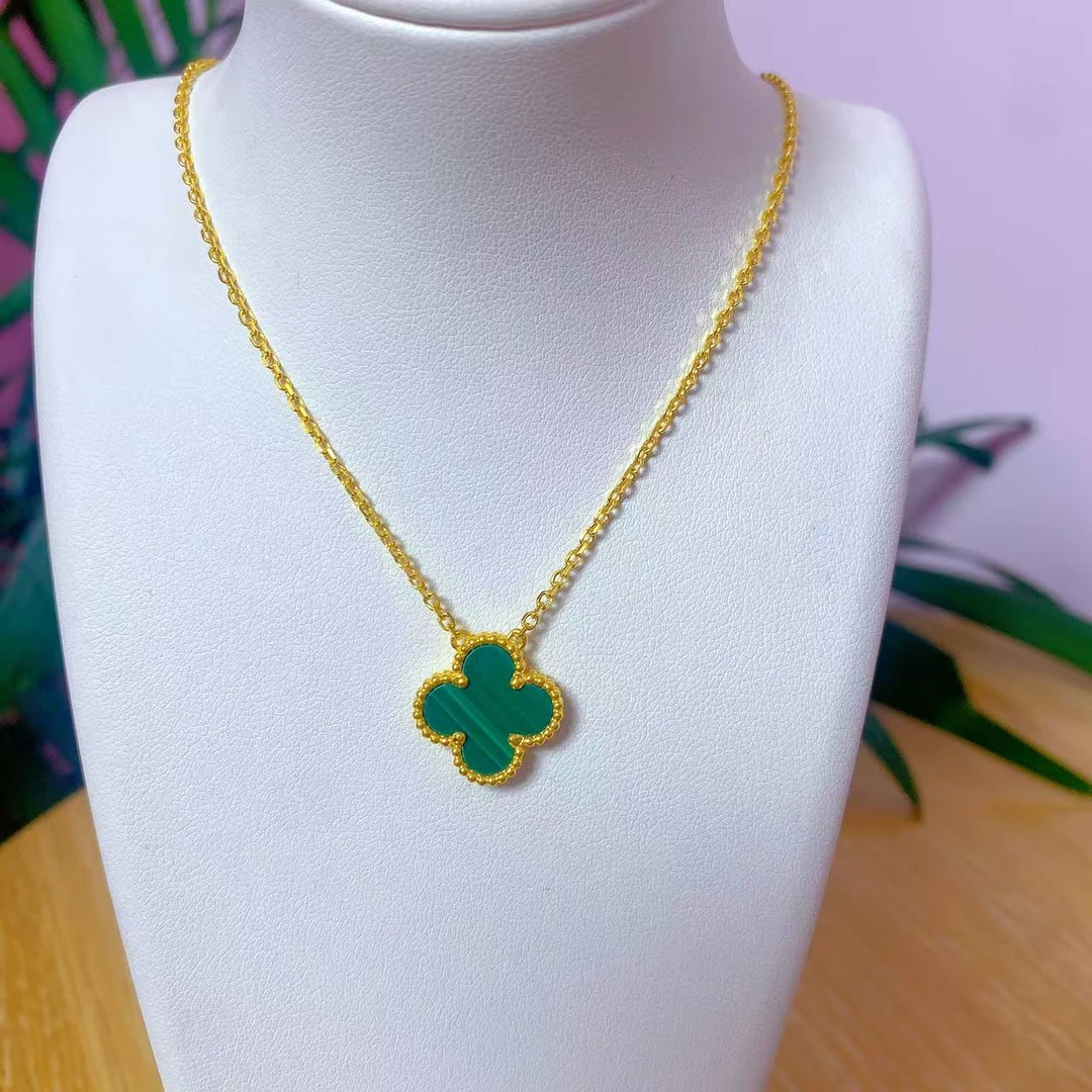 足金999  孔雀绿四叶草项链