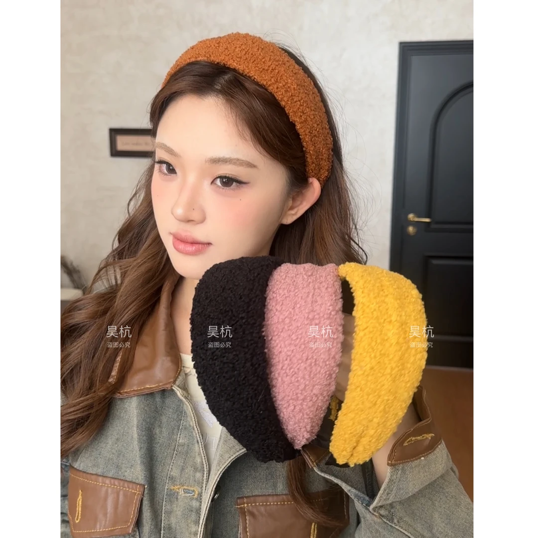 绒绒奶系~加厚小羔毛高颅顶宽边发箍新款洋气毛绒加厚氛围感发箍