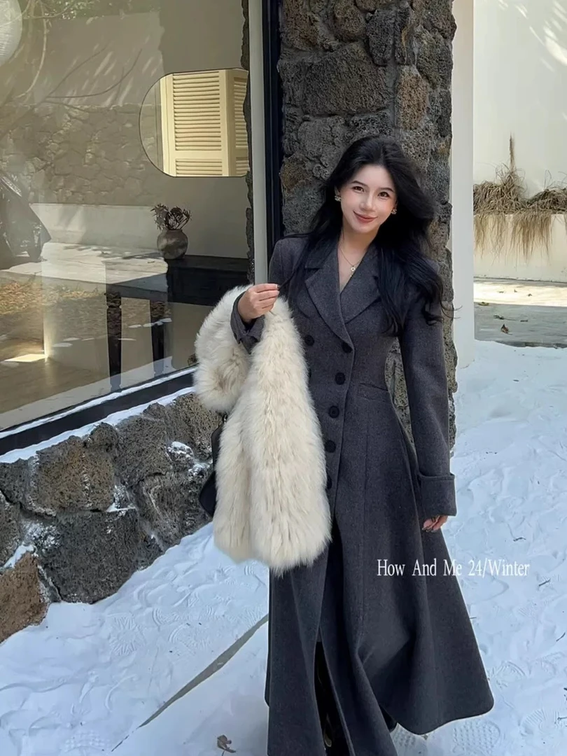 【清货】超长收腰呢子大衣女裙摆高个子夹棉秋冬气质显瘦