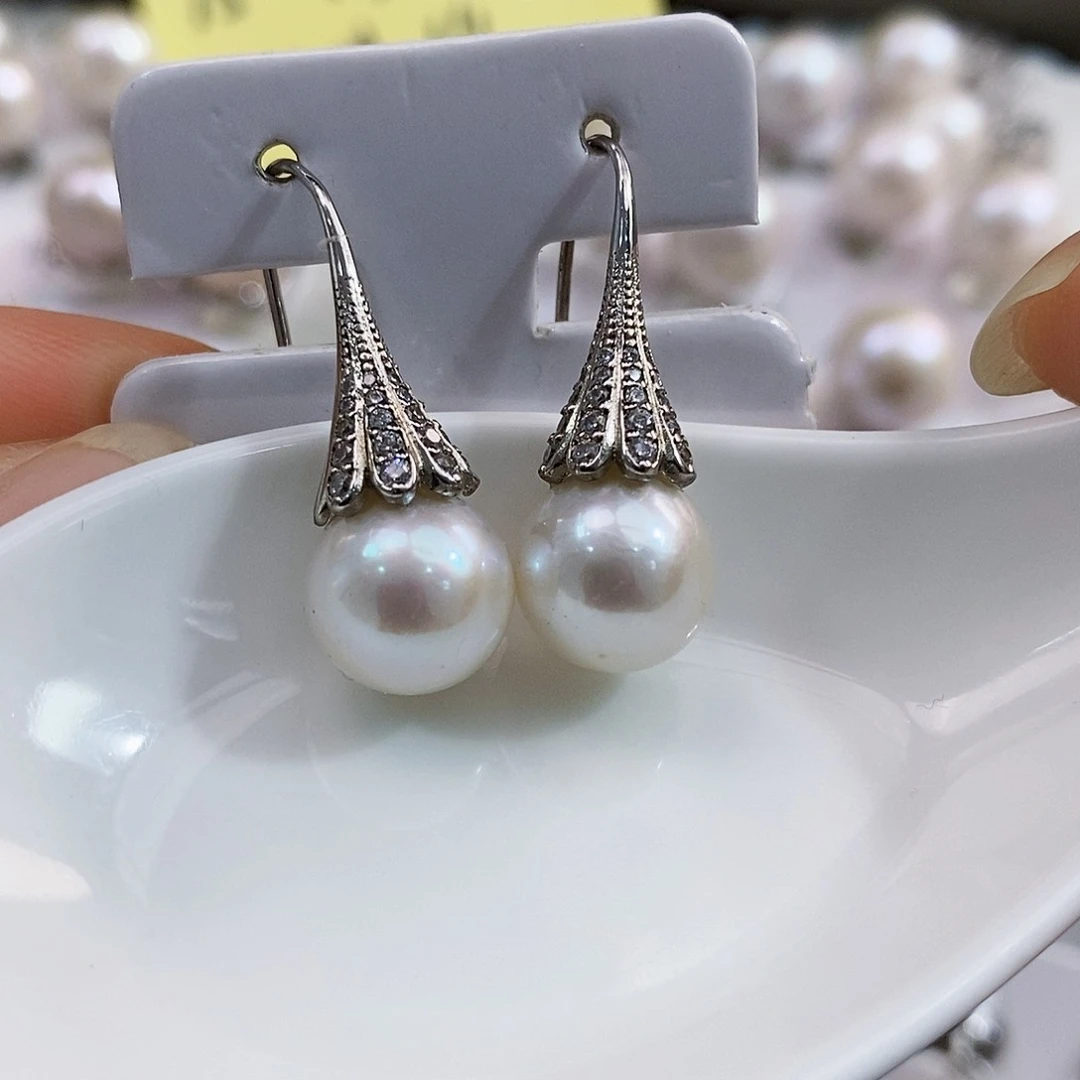 银S925镶嵌特价清库存淡水正圆极光10.8mm微皮纹淡水珍