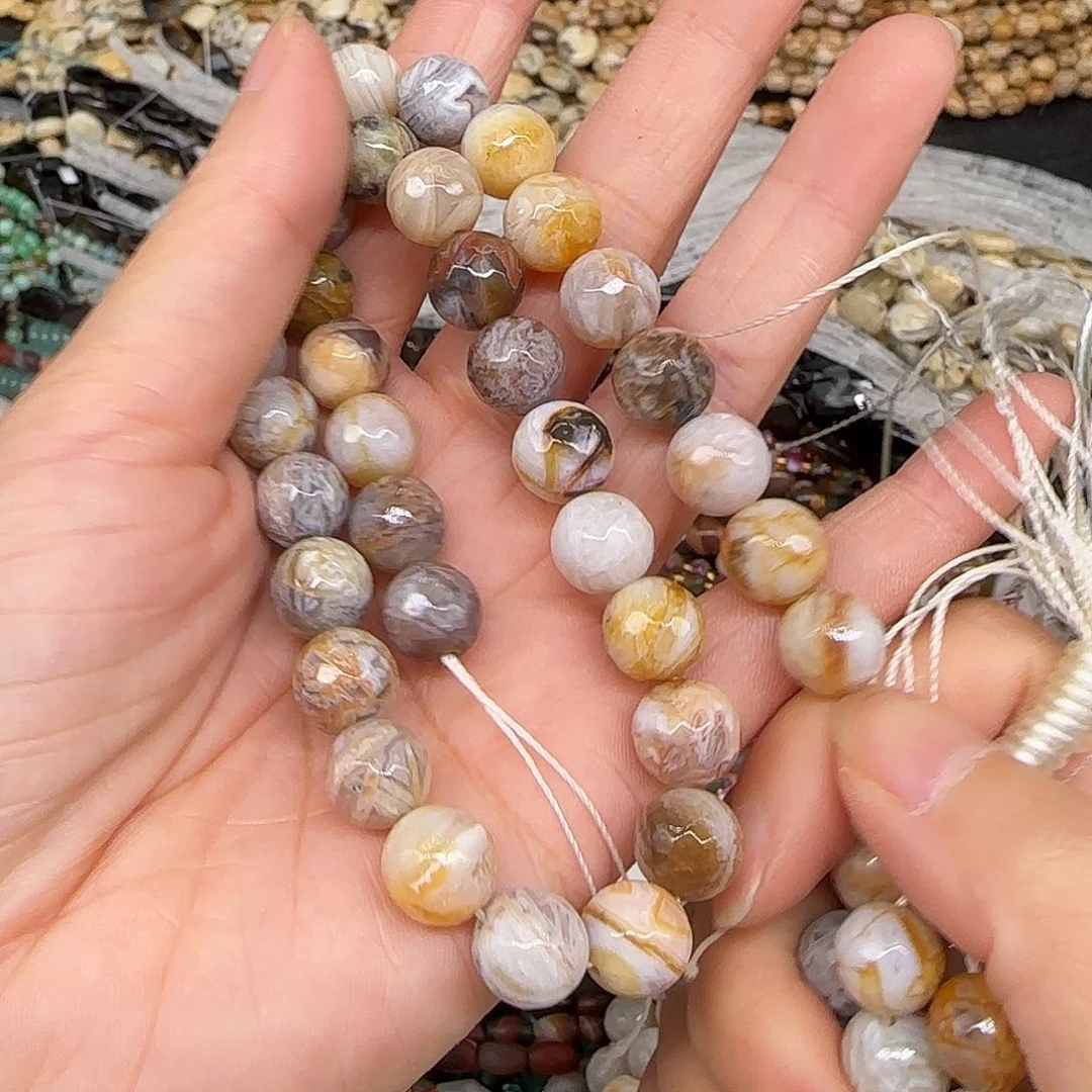 玛瑙/玉髓合金珠宝半成品枫叶玛瑙10mm一条