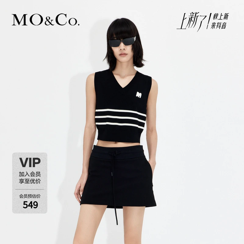 MOCO夏季LOGO章仔短款条纹针织衫马甲背心薄款MBD2SWTT03