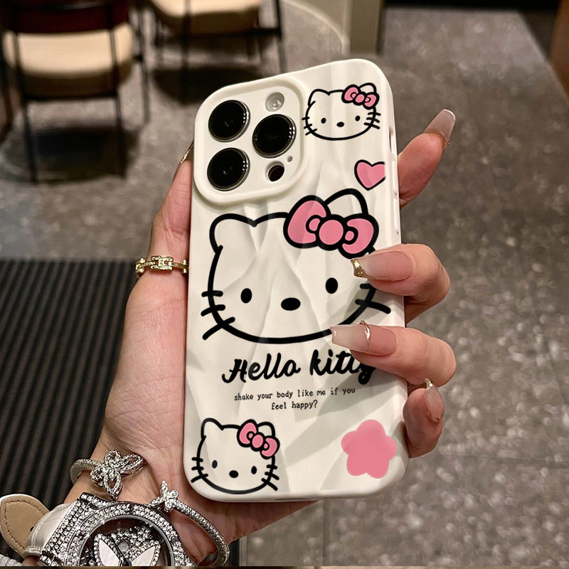 卡通KT适用iphone16苹果15pro手机壳14plus褶皱13磨砂12软11