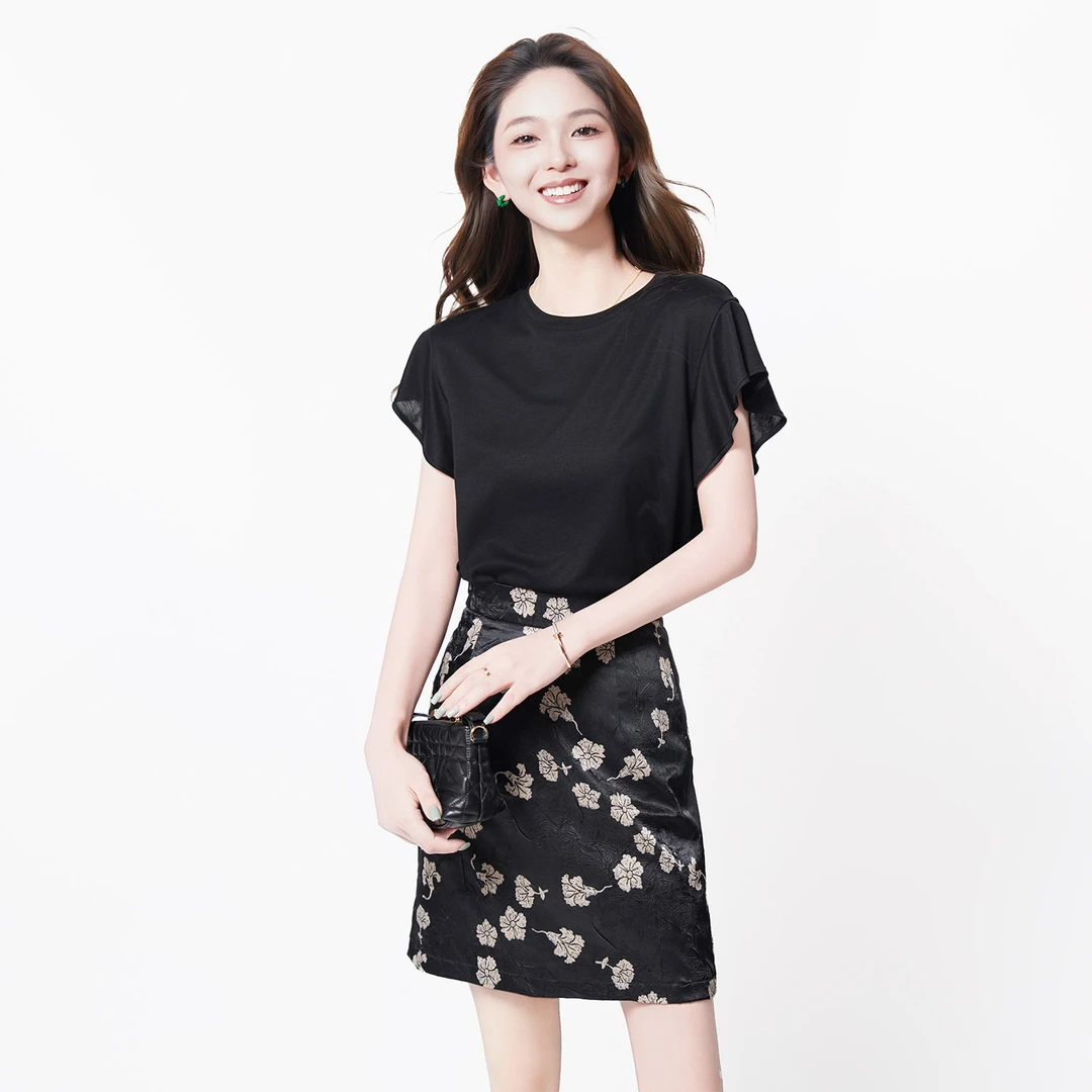 CsyX2夏季2025年新款高级感百搭泡泡袖圆领短袖T恤女上衣 S11069