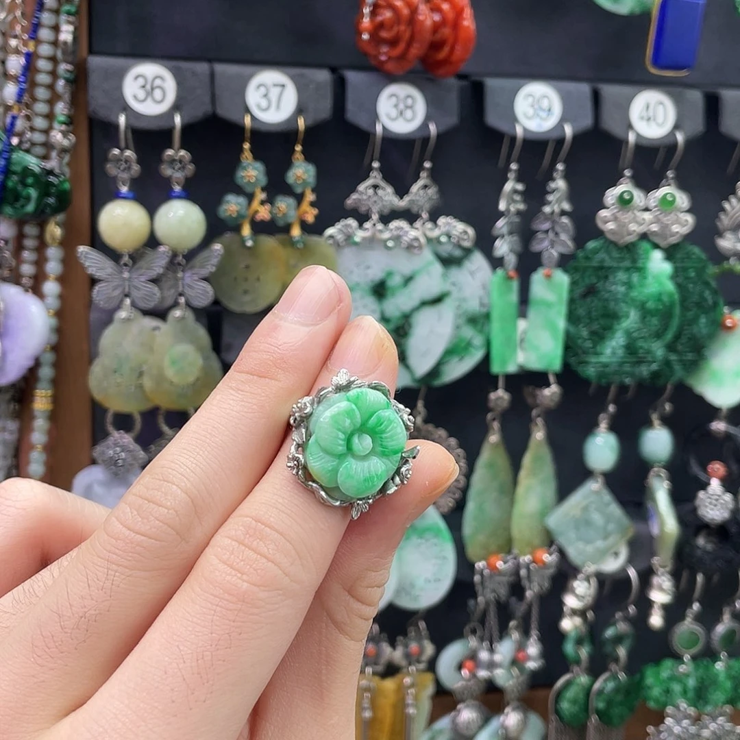 素***素翡翠银S925镶嵌耳饰961jfdf