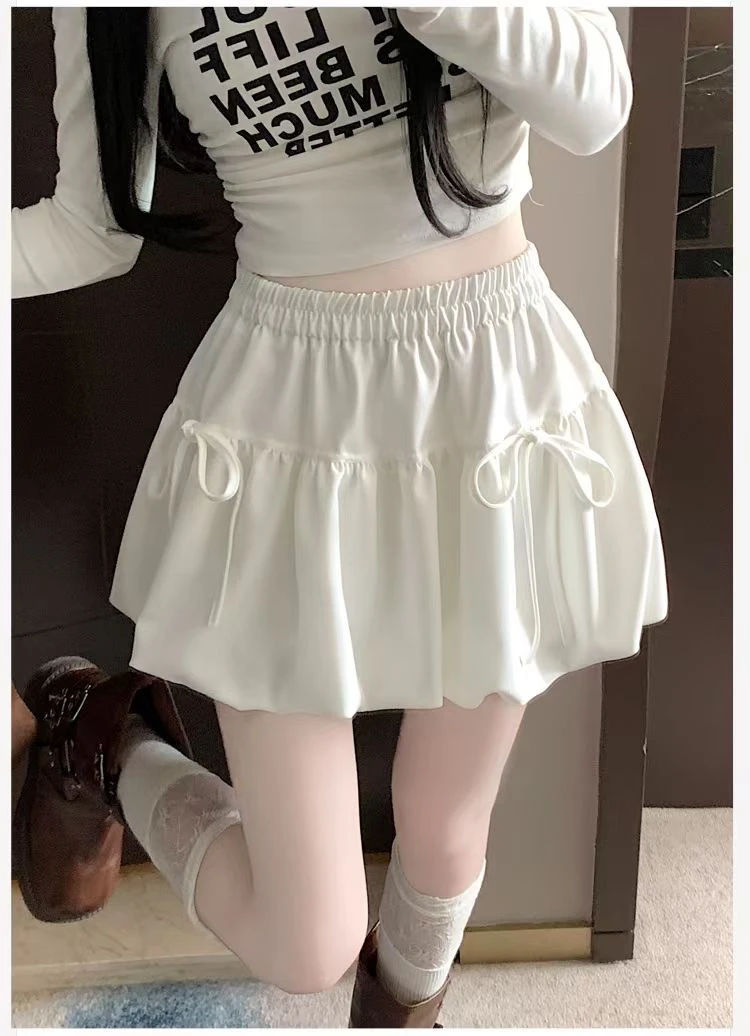 蝴蝶结绑带花苞半身裙女春夏2025新款高腰显瘦A字南瓜蓬蓬短裙子
