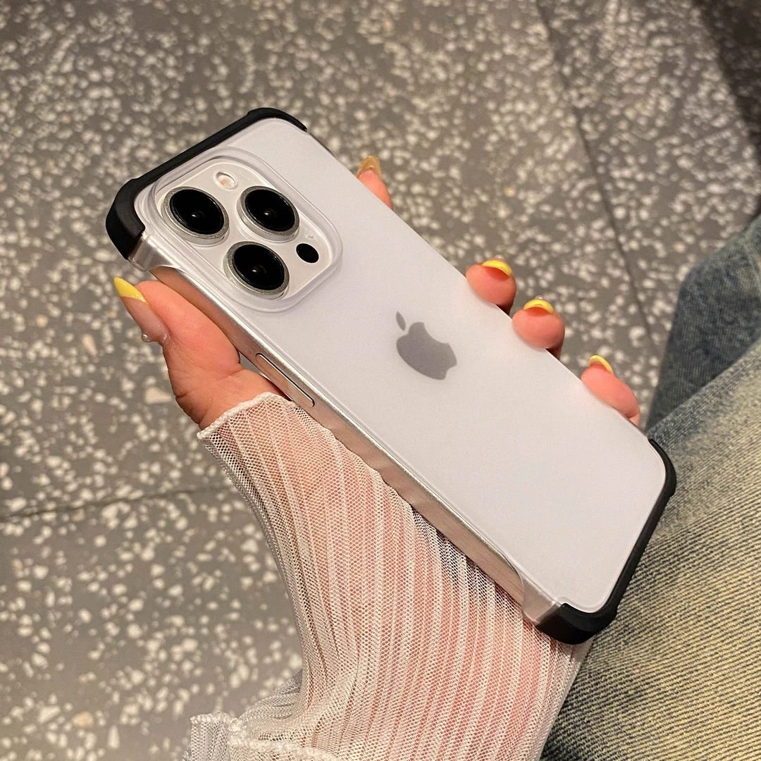 四角气囊防摔彩砂无边框使用苹果17ProMax手机保护套iPhone15/16