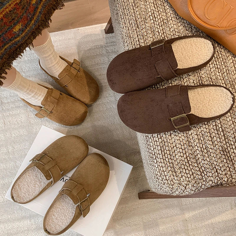 【宠粉福利】加绒复古包头勃肯拖鞋2025冬网红爆款皮带扣一脚蹬棉拖