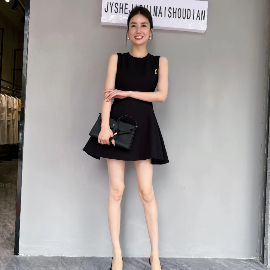 【JY】黑色修身收腰背心连衣裙女夏季新款法式气质垂感A字裙短裙