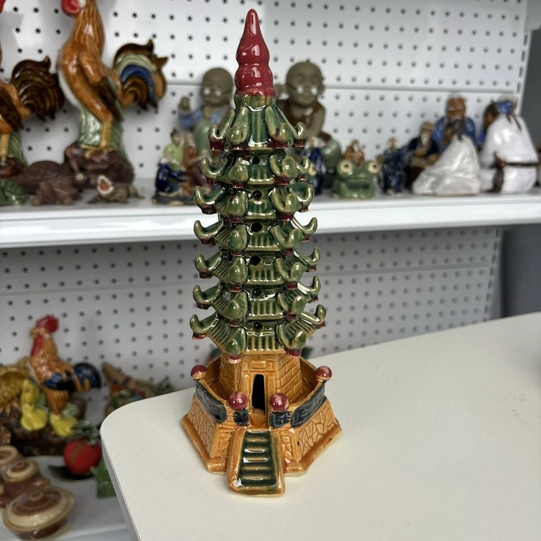 陶瓷23厘米高彩塔摆件