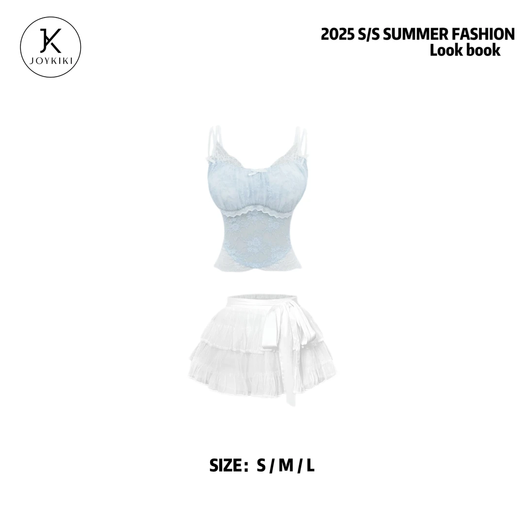 JOY KIKI金金【夏夜薄荷茶】夏季纯欲甜辣蕾丝拼接撞色套装J25B052