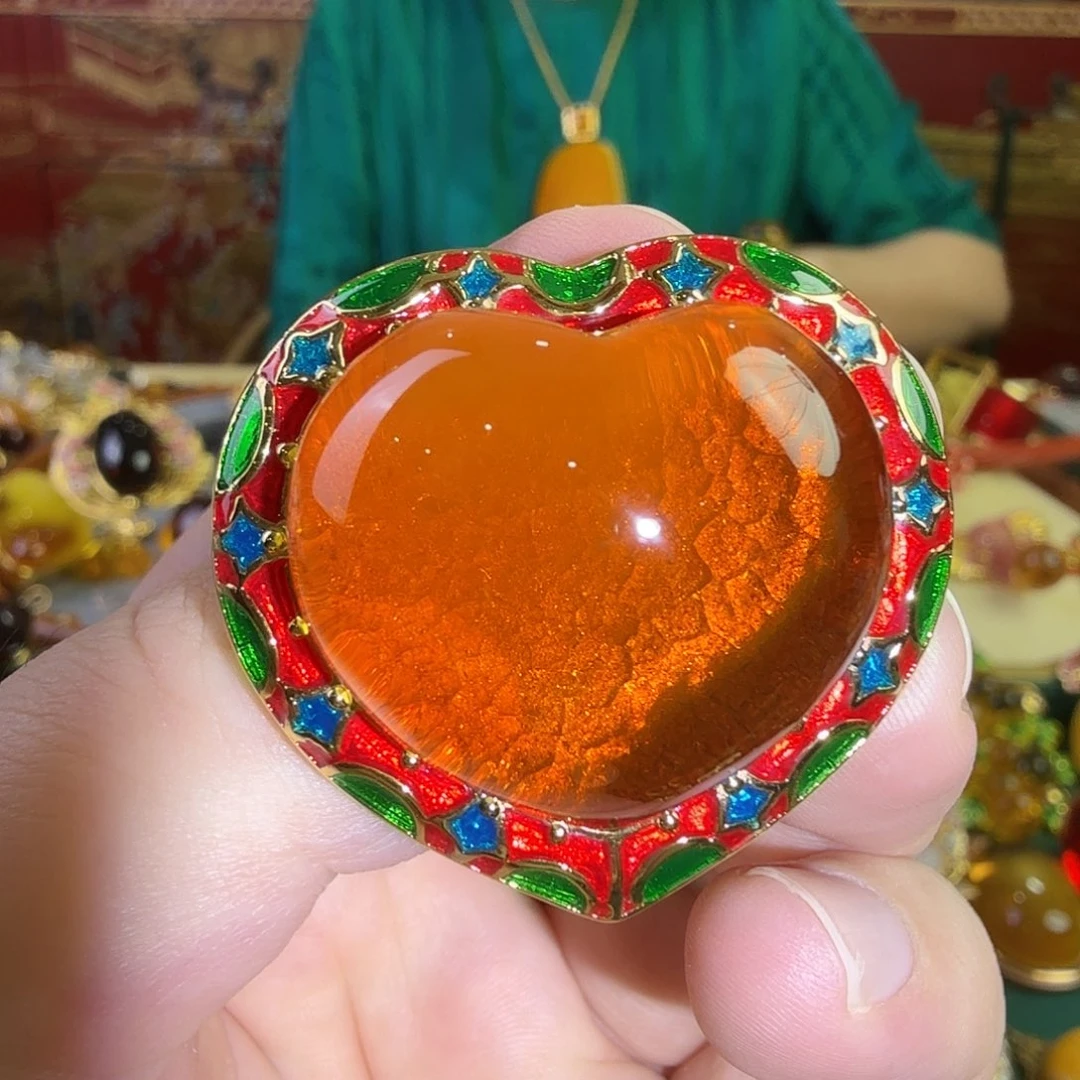 琥珀银S925镀金镶嵌戒指