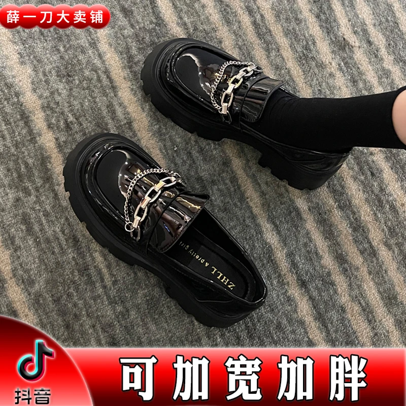 胖脚宽脚女鞋大码乐福鞋41一43英伦jk小皮鞋厚底一脚蹬懒人鞋