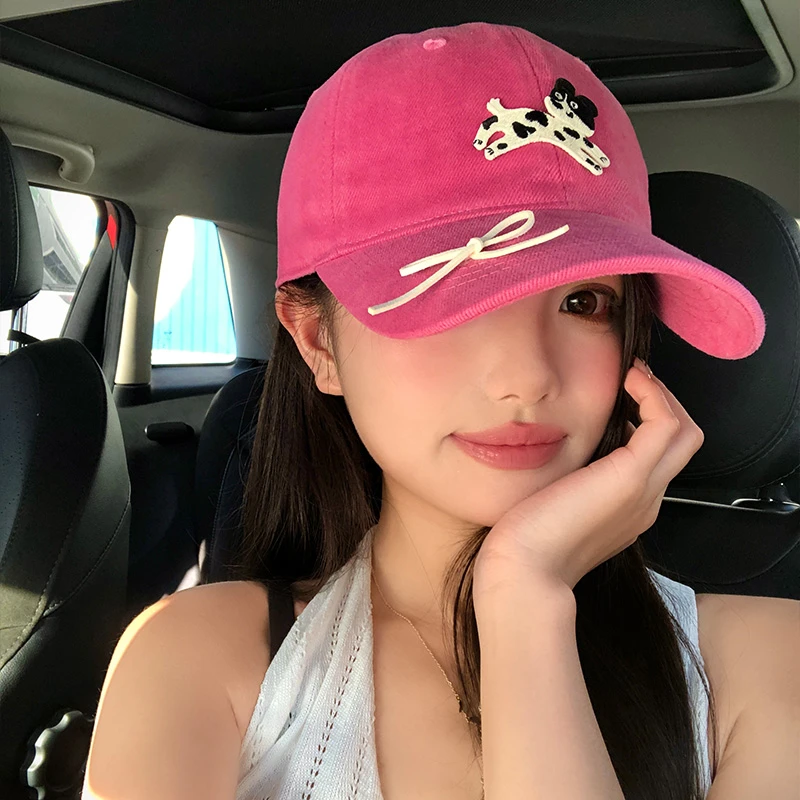 韩版卡通小狗刺绣棒球帽女2025年春新款加大加深帽子大帽檐鸭舌帽