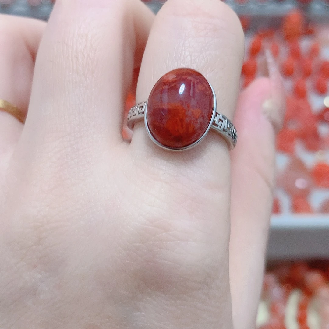 南红玛瑙银S925镶嵌戒指