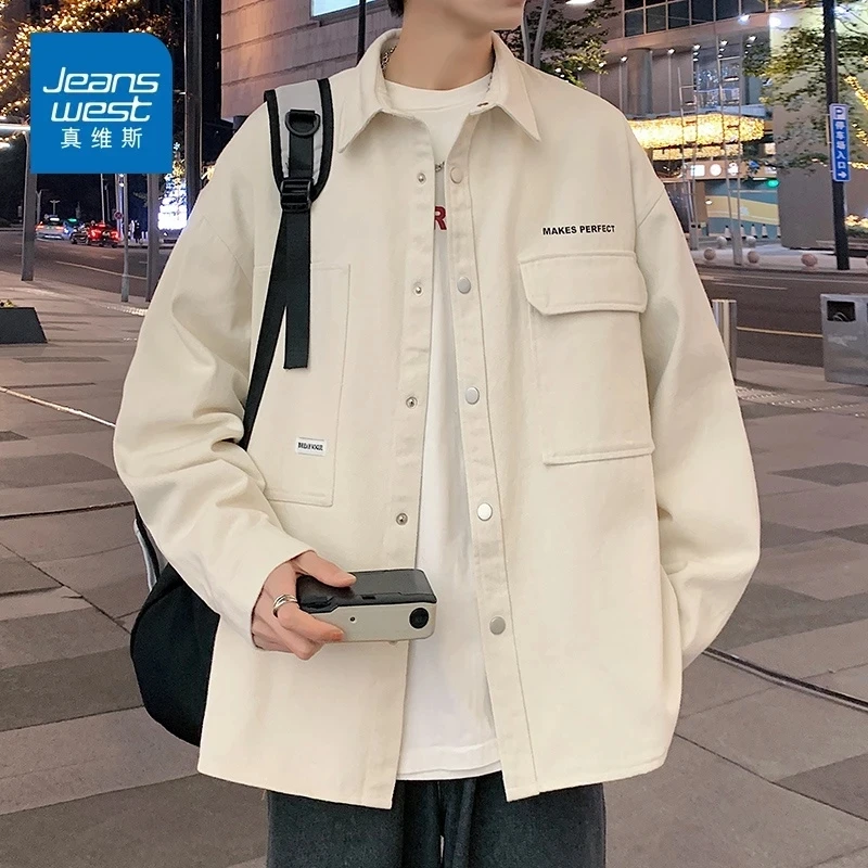 真维斯衬衫夹克男士外套秋冬季港风工装潮牌宽松高级休闲百搭上衣