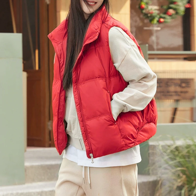 （红色时尚铆钉羽绒马甲）B90秋冬季新款韩版气质百搭保暖立领马甲Z