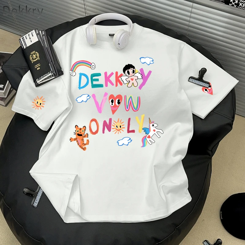 【Dekkry】短袖夏季爱心印花美式休闲圆领T恤运动休闲上衣情侣百搭