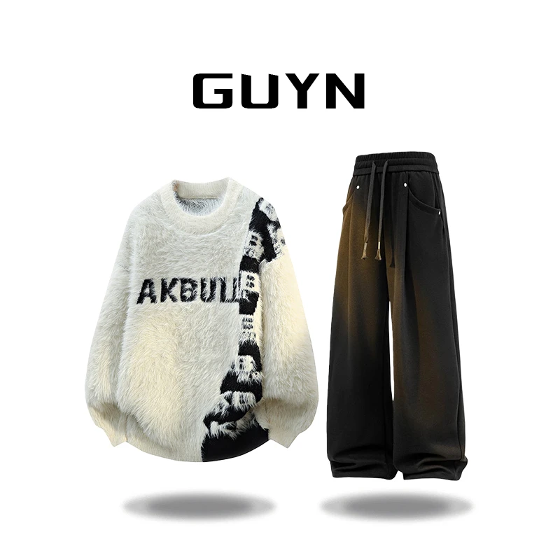 【品牌正品现货】GUYN美式慵懒风加绒加厚毛衣男秋冬休闲高级感保暖